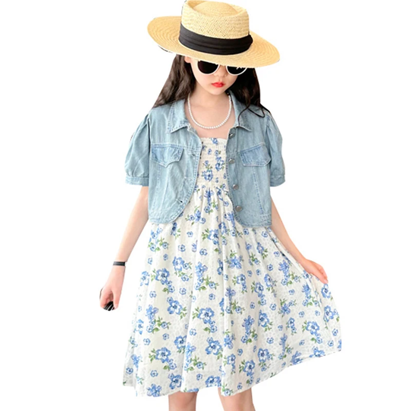 

Girls Clothes Floral Pattern Clothes For Girls Jacket + Dress Tracksuit Girl Casual Style Children Clothes