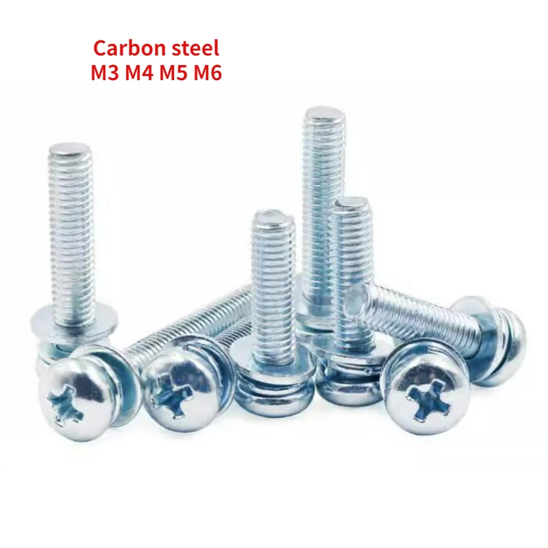 

M3 M4 M5 M6 GB9074.4 Blue White Zinc Cross Recessed Pan Head Triple Combination Screw with Cushion Round Head Combination Screw