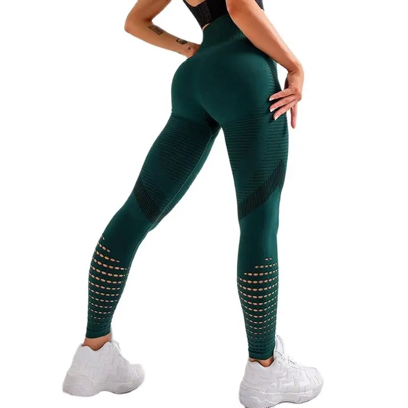 

CHRLEISURE Seamless Yoga Pants Sexy Hollow Sport Leggings Women High Waist Elastic Fitness Tight Gym Push Up Sweatpants