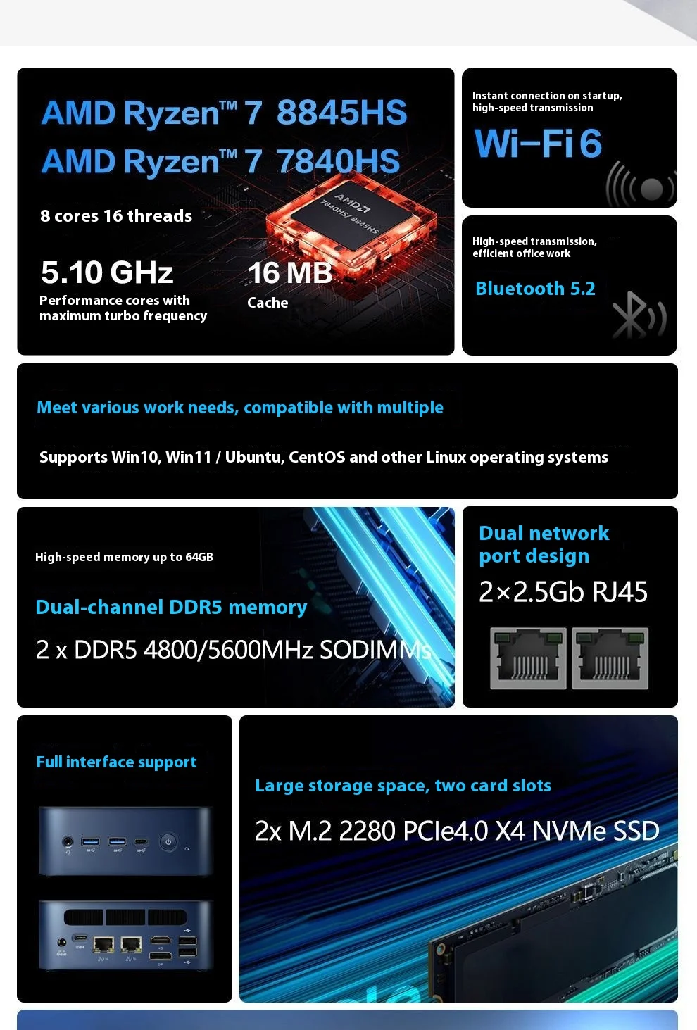 Szbox-ミニPC Windows 11 Pro,s78,ryzen 7,7840hs,8845hs,ddr5