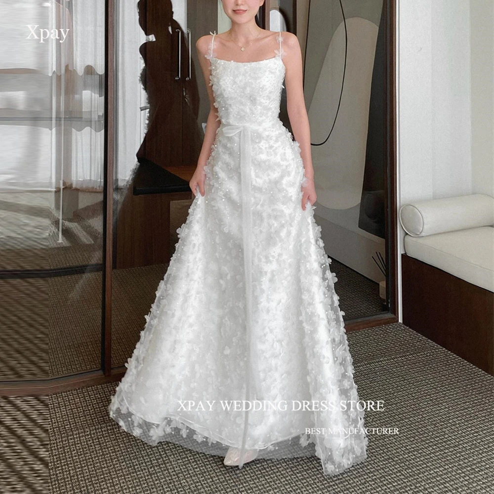 XPAY элегантные кружевные свадебные платья а-силуэта, корейский стиль, на тонких бретельках, в пол, платье для невесты, корсет на спине, свадебное платье на заказ XPAY элегантные кружевные свадебные платья а-силуэта, корейский стиль, на тонких бретельках, в пол, платье для невесты, корсет на спине, свадебное платье на заказ