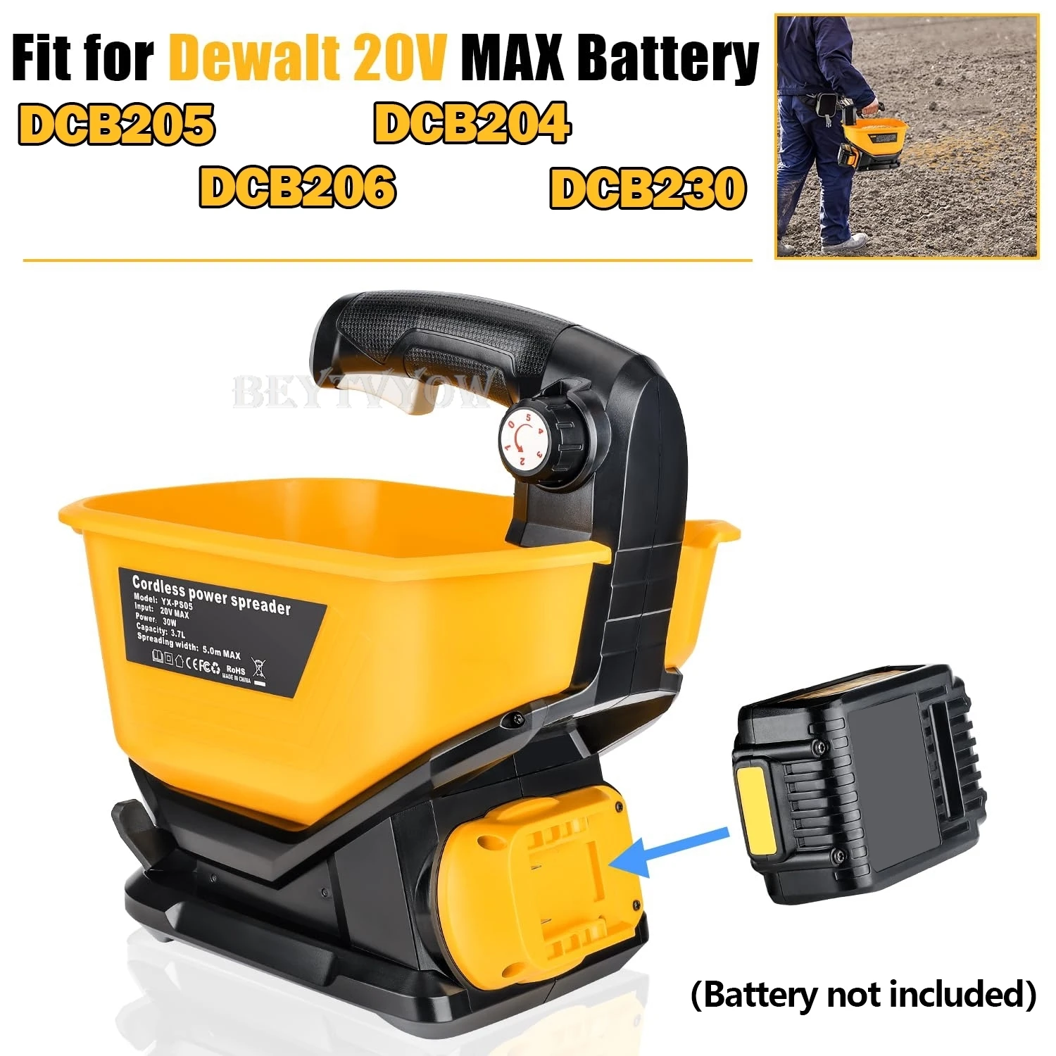 Cordless Salt Spreader for Dewalt 20V 60V Li-ion Battery Handheld Seed and Ferti