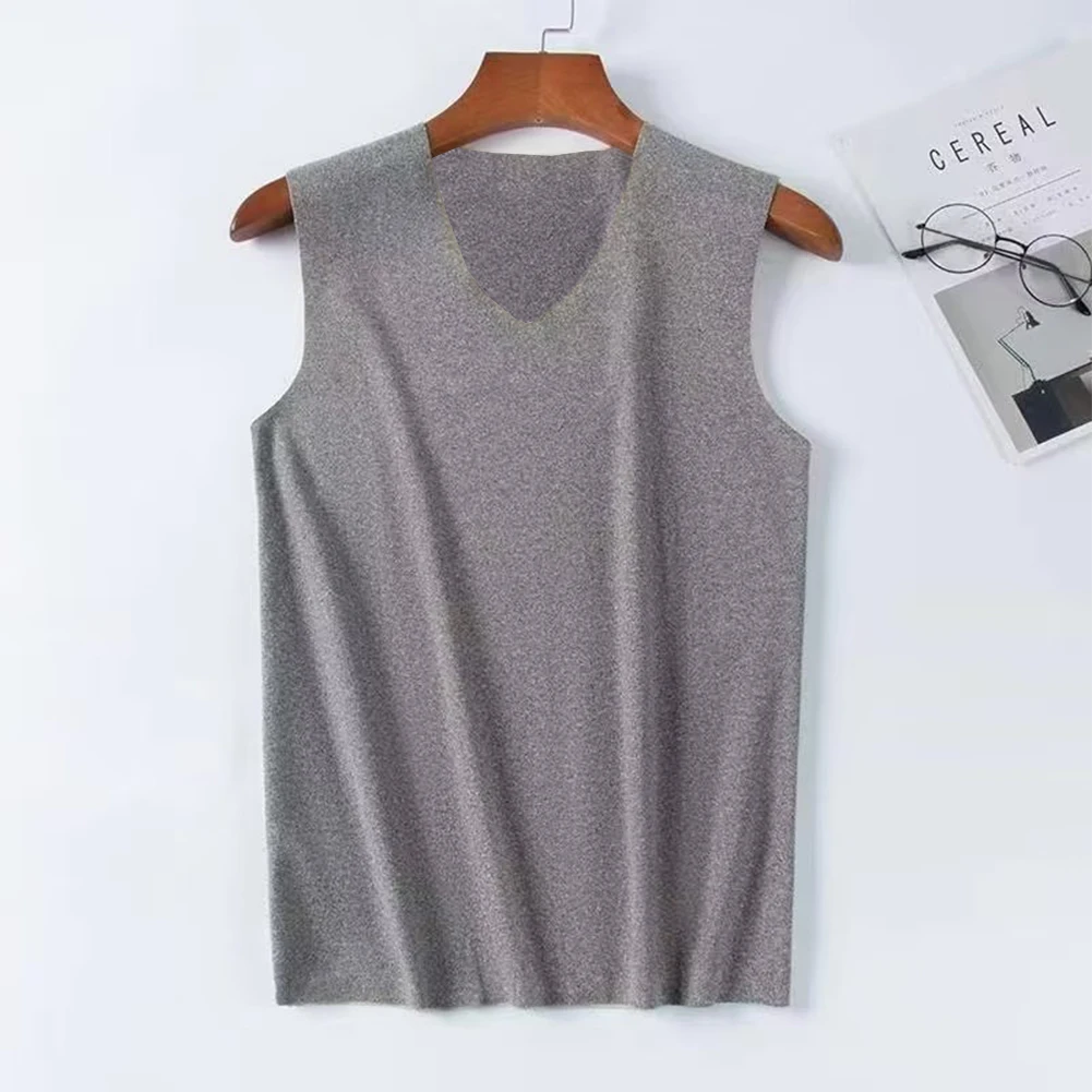 

Autumn Winter Men's Fleece Lined Tank Tops Vest V-neck Solid Color Underwear Warm Thermal Base Layer Undershirt