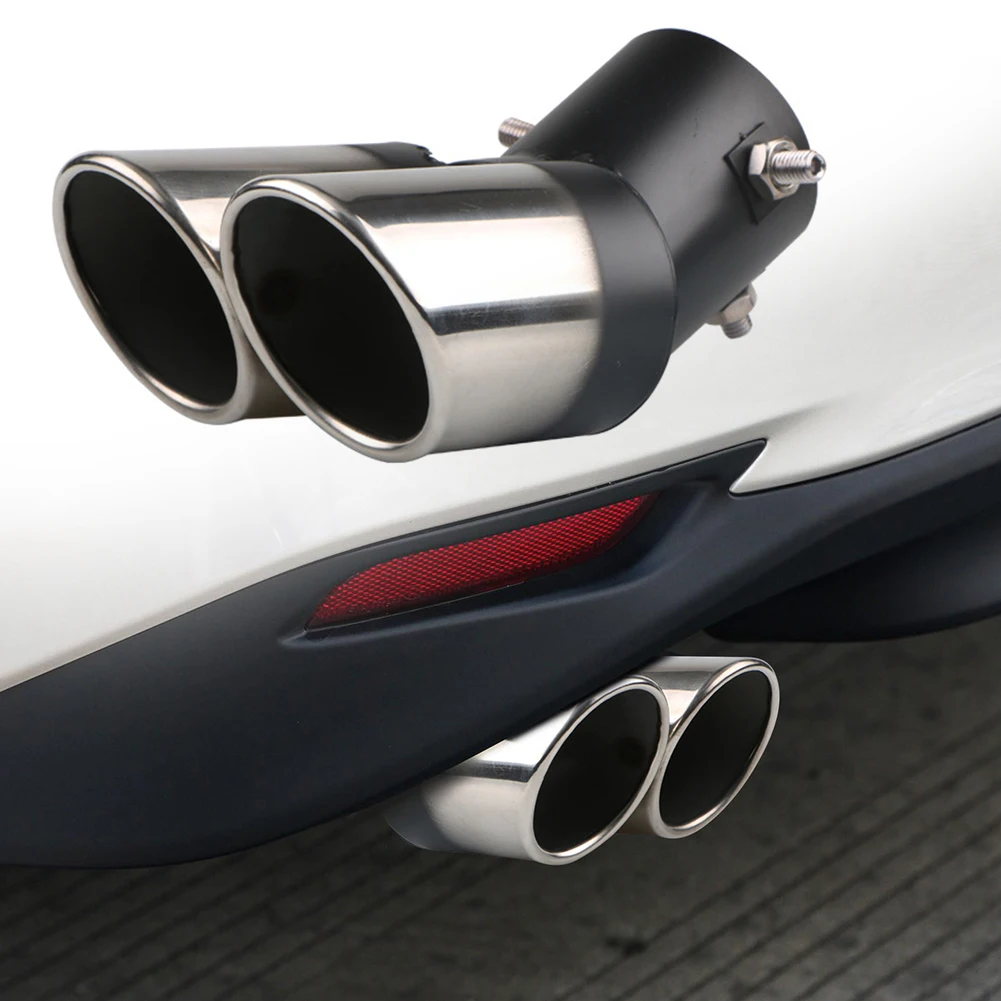 Car Exhaust Muffler Tip Stainless Steel Car Oval Rear Exhaust Dual Outlet Exhaust Tailpipe Tip Car Round Accessories