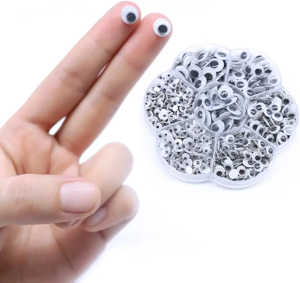 Wiggle Eyes 700pcs 4-12 mm Round Plastic Black Googly Eyes Self-Adhesive Wiggle Eye for DIY Craft Making Party Decoration Sewing