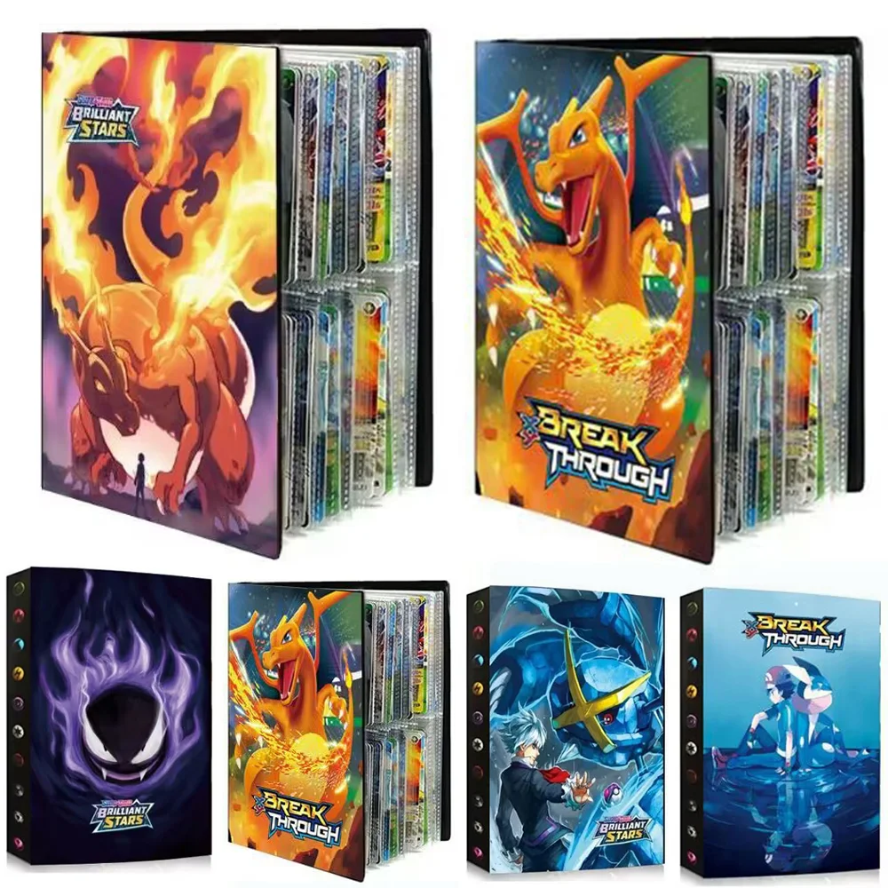 240PCS Cartoon Album Card Book Pokemones Gengar Charmander Map Letters Holder Binder Cartoon VMAX GX EX Game Collection Folder