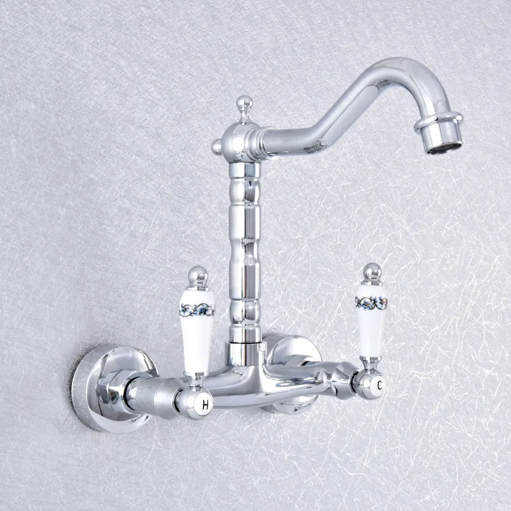 

Dual Knob Lever Handle Basin Faucet Chrome Brass Swivel Kitchen Bathroom Sink Taps Hot And Cold Water Tap 2sf772