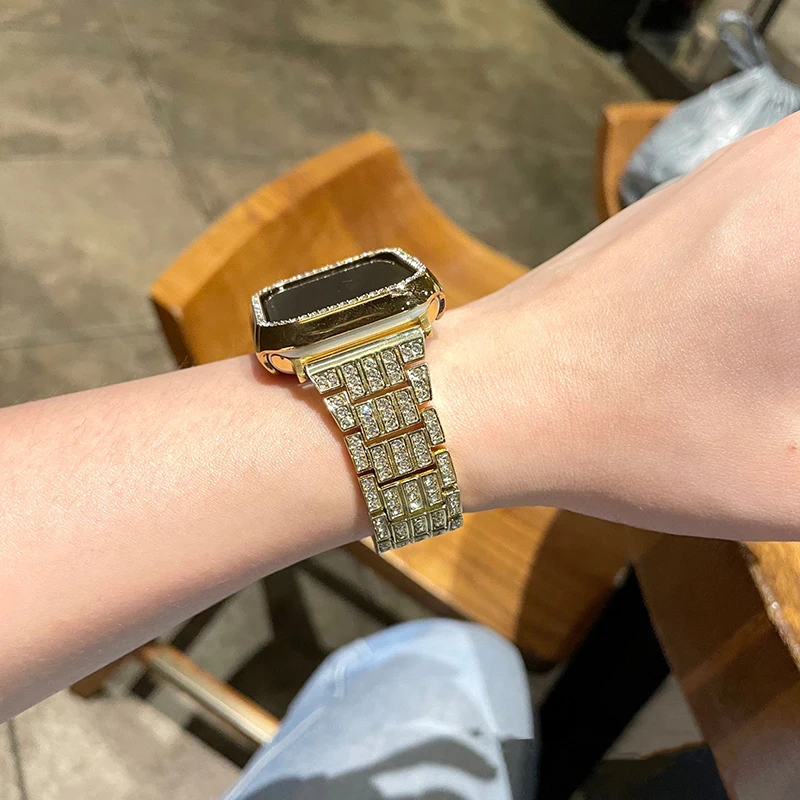 Elegant Gold Diamond Strap for Smartwatch - Luxury Metal Bracelet for Women & Men