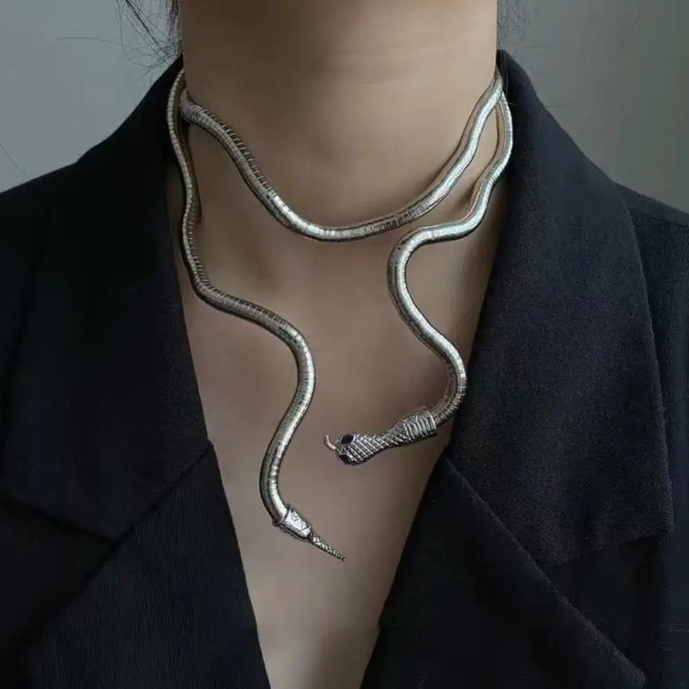 New Punk Hip Hop Bendable Snake Necklace Gold Color Metal