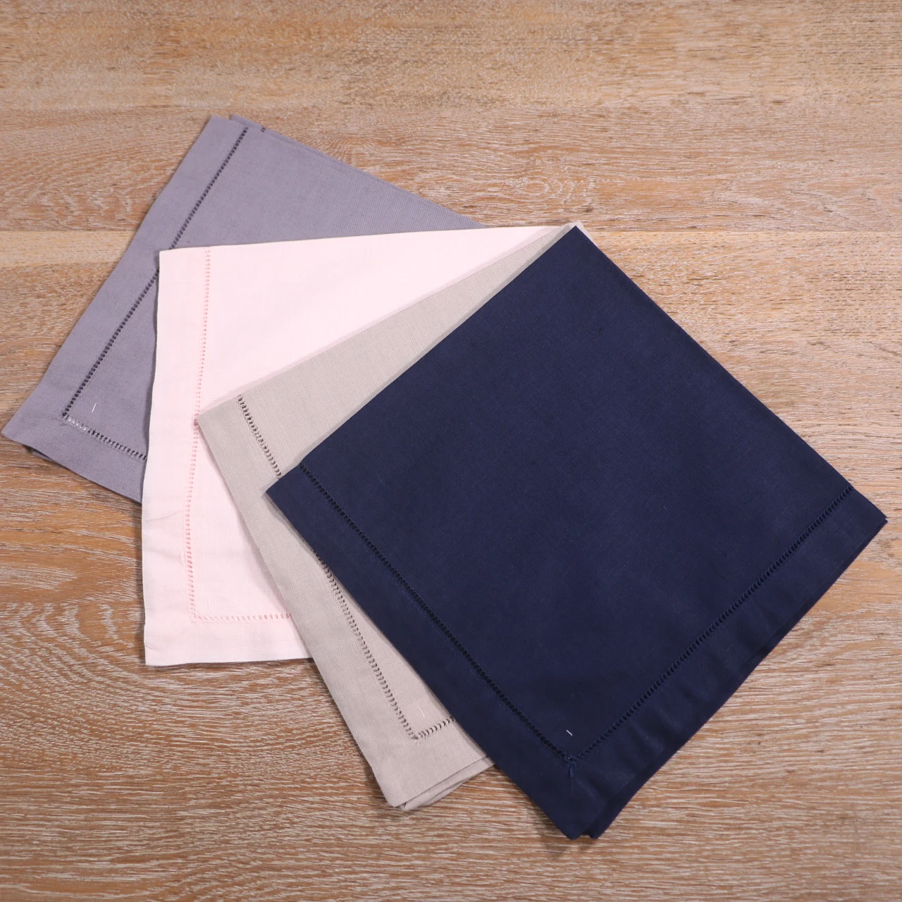 N065-20 12 Pieces 20"x 20" White Navy Ivory Black Pink Grey Red Khaki Linen Cotton Dinner Cloth NapkinsLadder Hemstitch Table