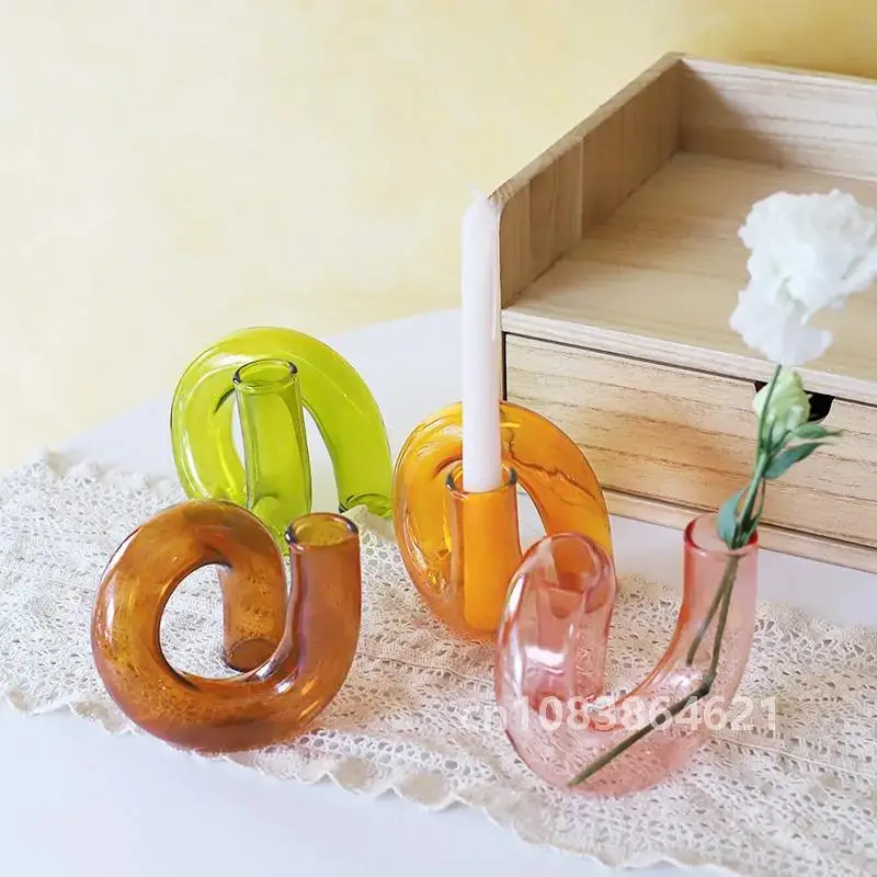 Description Picture 3 of itemGlass Candle Holder Twisted Shape Hydroponics Plant Vase Room Dining Table Accessory Wedding Home Decoration Candlesticks Craft