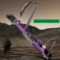 304 Stainless Steel Waterfall Kitchen Sink Large Single Slot Integrated Digital Display Faucet Set Soap Dispenser Cup Washer 2