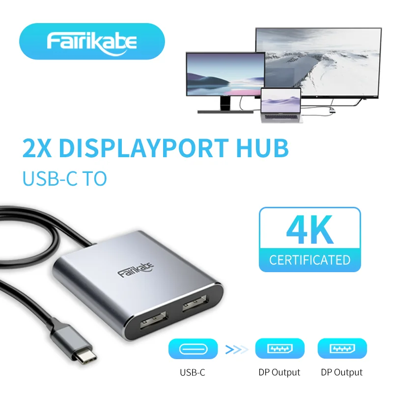 USB C to 2 DisplayPort Hub 4K 60hz Docking Station Dual DP Output Usb C Hub Usb Adapter For