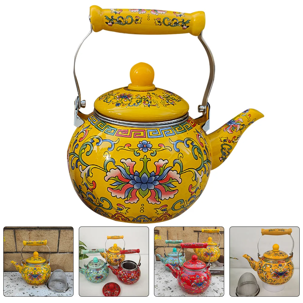 

Doitool Ceramic Enamel Tea Water Water Jug 2.2L Large Porcelain Enameled TeaWater Water Jug Floral Teapot Stovetop Hot Water