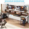 Two Person Desk with Monitor Stand, 78.74" Long Double Computer Office Desk with Storage Shelves, Large Gaming Desk Study 3