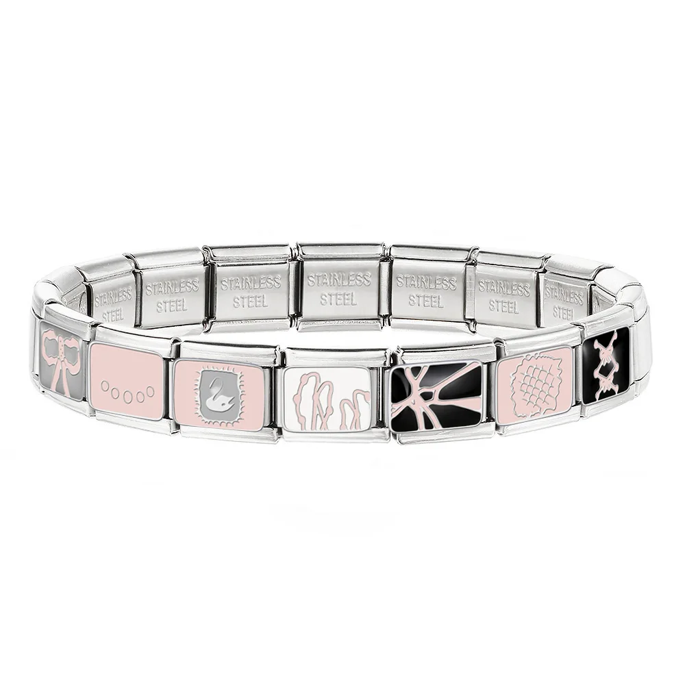 Mode Silber Farbe Nette Knick Schwan Gitter Blume Frauen Männer Edelstahl Schmuck Charme Italienischen Link fit 9mm DIY armband Machen – Detail 2