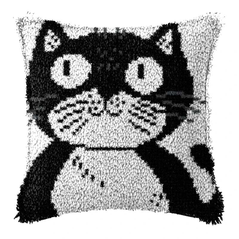 Black Cat Cushion Smyrna Button Package Latch Hook Throw Pillow Embroidery Pillow Foamiran For Needlework Embroidery Set