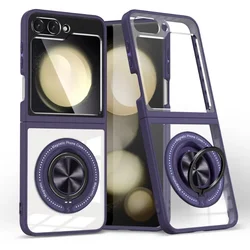 360° Magnetic Rotate Ring Holder Transparent Phone Case with Enhanced Protection - Galaxy Z Flip 6 (Purple)