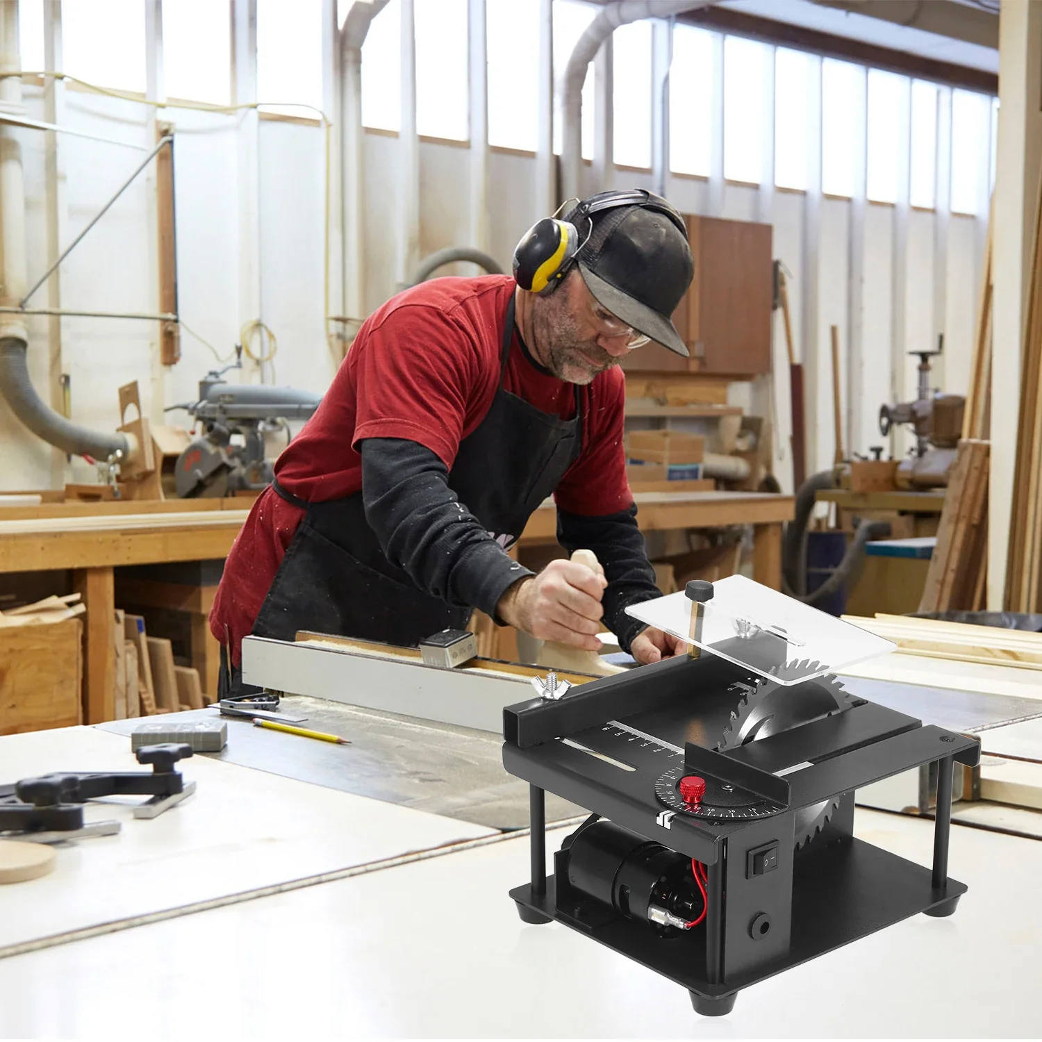 Multi-Functional Table Saw Mini Desktop Saw Cutter Electric Cutting Machine Blade Grinding Wheel Adjustable-Speed Angle