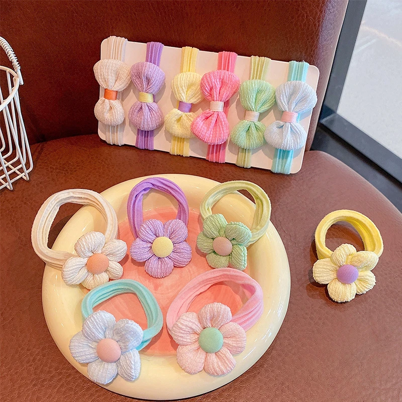 6Pcs/Set Children's Headbands Flower Hair Ring Sweet and Cute Ponytail Hair Ring Little Girl Braided Towel Ring Hair Accessories 3