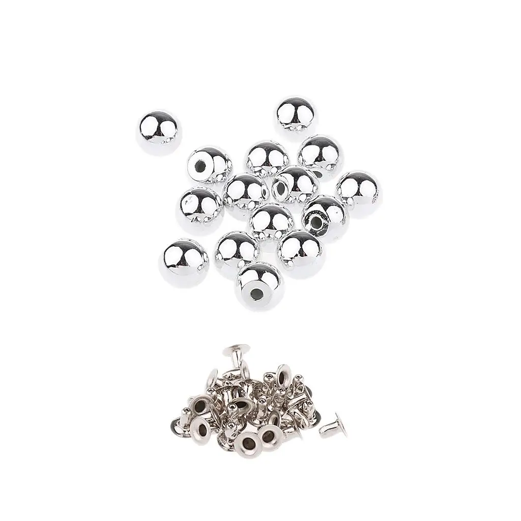 15 Sets 10mm Plastic Pearl Ball Studs Rivet Screw for DIY Leather Crafts