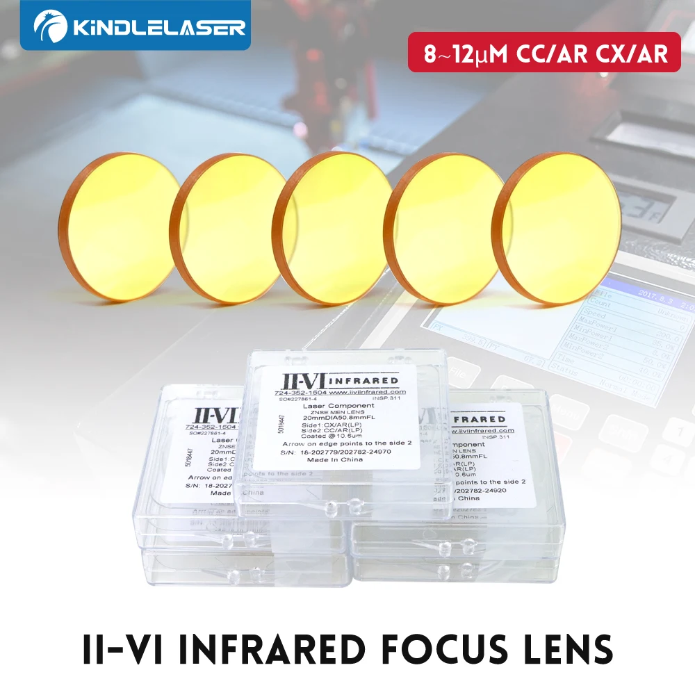 1/3/5/10 II-VI INFRARED CO2 Laser Focus Lens Dia.20mm FL 38.1 50.8 63.5 76.2 101.6 mm For CO2 Laser Cutting Machine