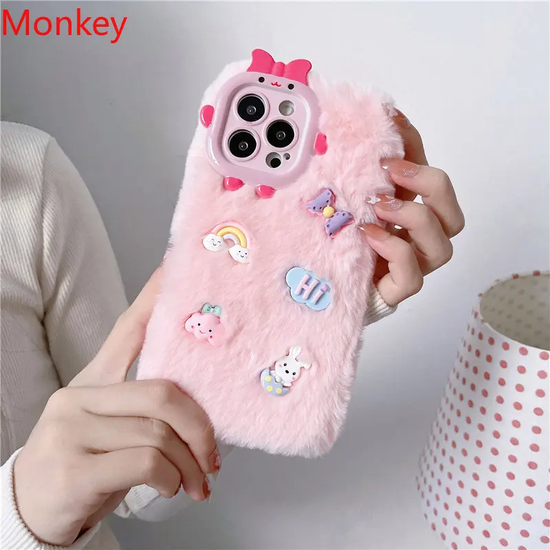 3D Cute Rainbow Rabbit Phone Case For iPhone 14 15 Pro Max Case 12