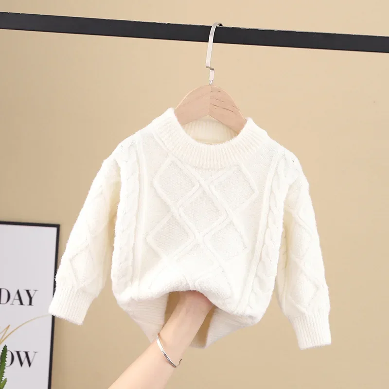 Knitted Sweater for Children Autumn Winter Solid Plaid Pullover Boys Girl Long Sleeve Jumper Base Knit Underwear Clo