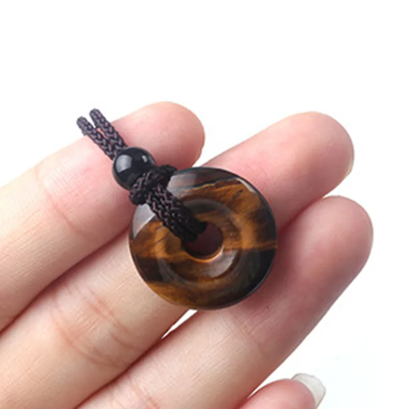 Natural Agate Stone 20mm Circle Donut Pendant Crystals Necklace Amulet Lucky Charm Healing Crystals