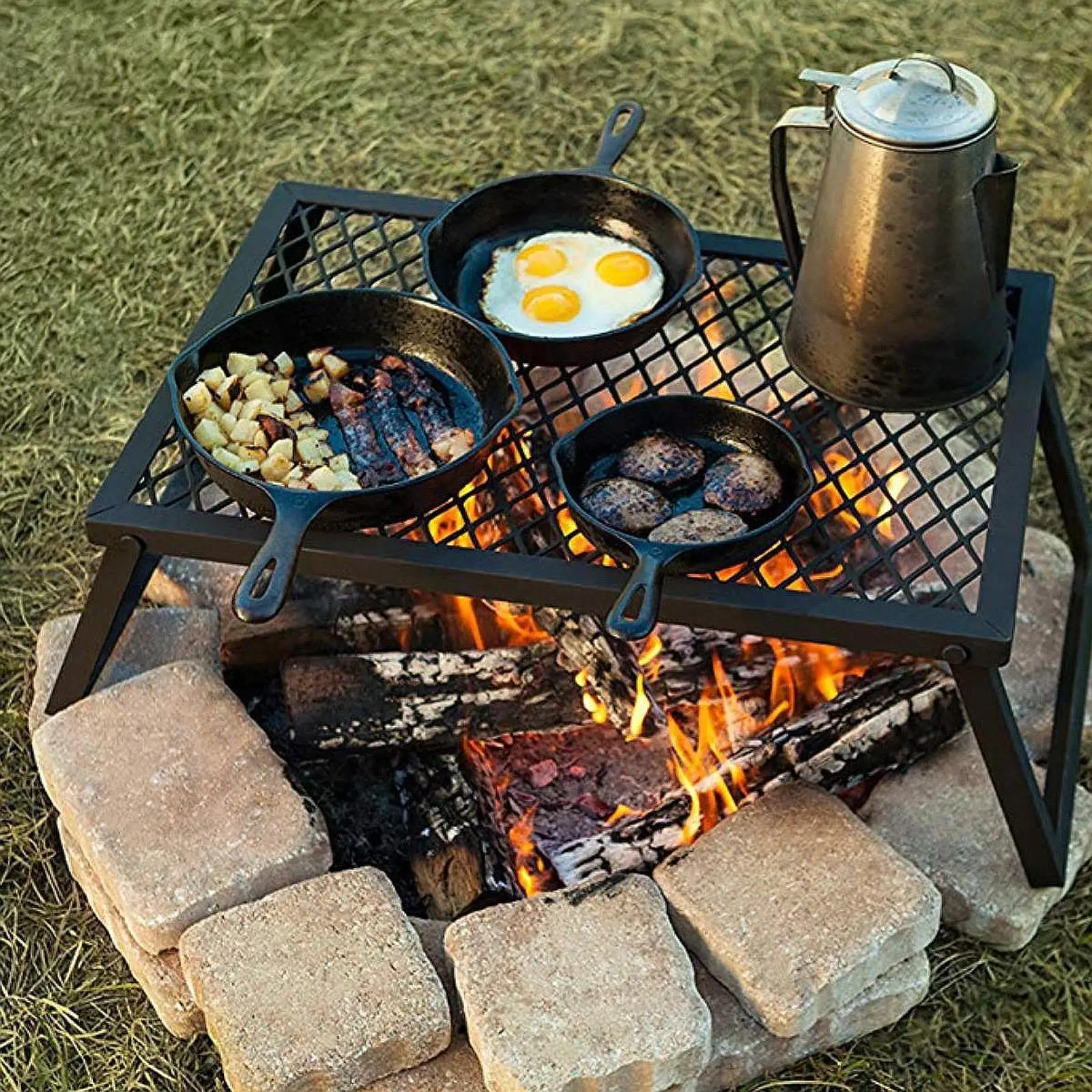 Folded Campfire Grill Grate Portable Multifunctional BBQ Grill Camping Grill for RV Camping Hunting Adventures Trip Fishing
