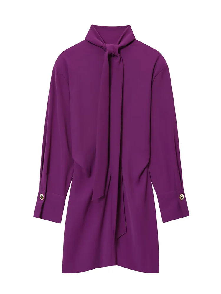 Fashion Women Solid Halter Scarf Neck Dress Long Sleeve Fit Pullover Short Dress Elegant Lady Holiday Evening Party Outfit