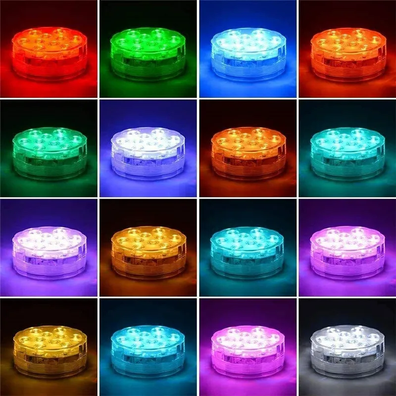 10leds RGB Submersible Light Underwater Night Lamp Battery Operated Garden Swimming Pool Light for Wedding Party Vase Bowl