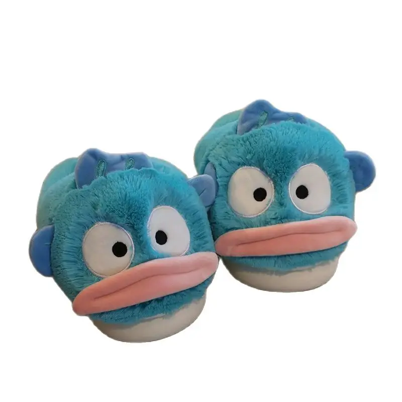 Women's slippers Cute cartoon blue big mouth monster plush slippers comfortable home slippers