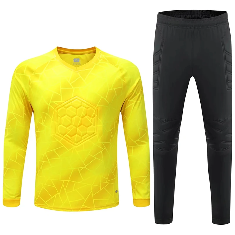 Men Kid Soccer Goalkeeper Uniform Protective Sponge Long Sleeve Football Training Goalkeeper Top Soccer Jersey Pants Custom football uniform
