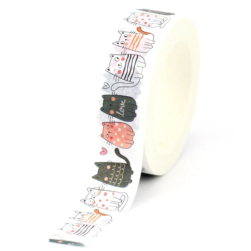 NEW 1PC 10M Decorative Cute Cats Kawaii Animal Masking Paper Washi Tape Set for Scrapbooking Stickers Journaling Stationery 4