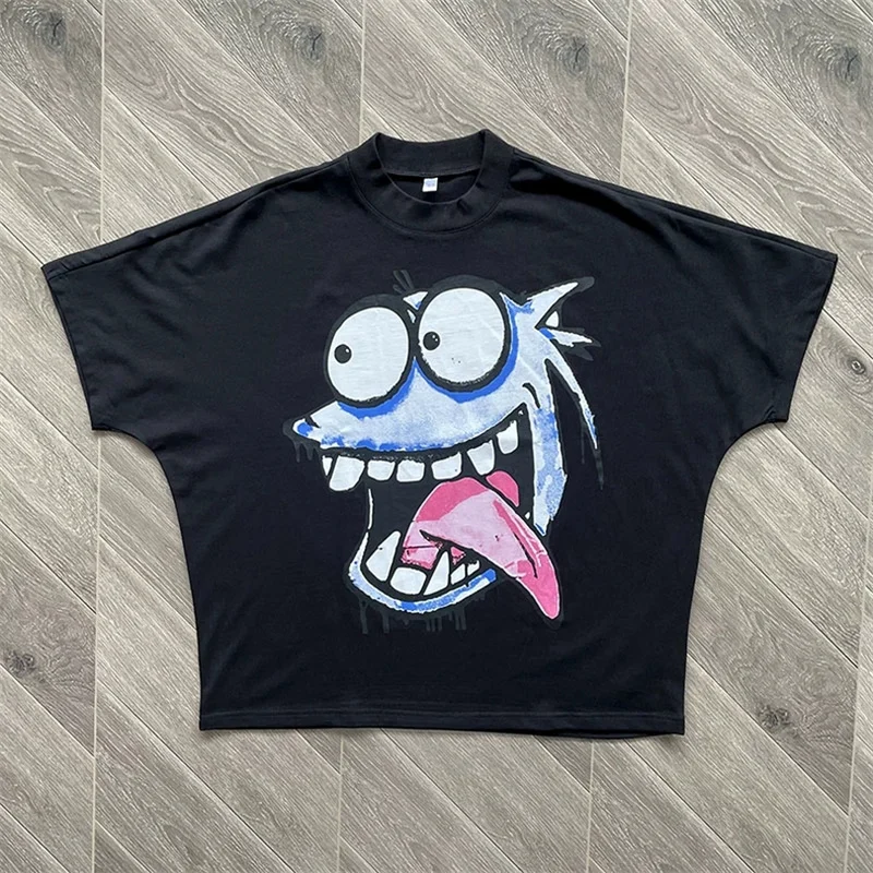 

2023 Blutosatire Billdog Cotton Extra Large Figure Personalized Fun Print High Collar Sports Couple T-shirt Top Short Sleeve