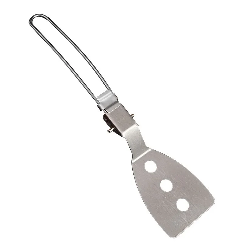 1pc Folding Fry Pan Spatula Portable Metal Frying Spatula 304 Stainless Steel BBQ Cooking Tools with A Mesh Bag
