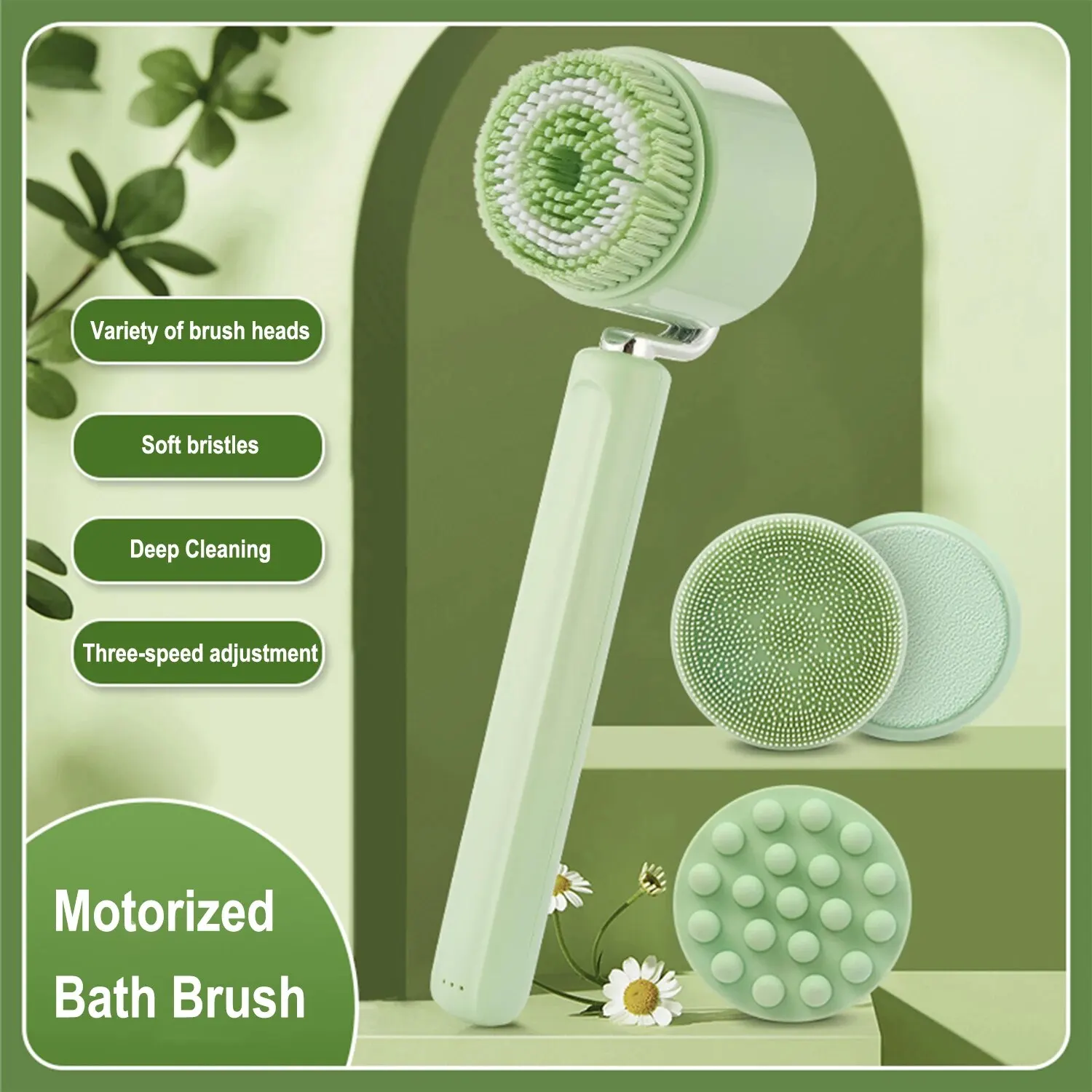 Premium Bath Brush Multifunctional Electric Brush 360&deg; Auto-rotating Waterproof 5 in 1 Bath for Shower Back Scrubbe