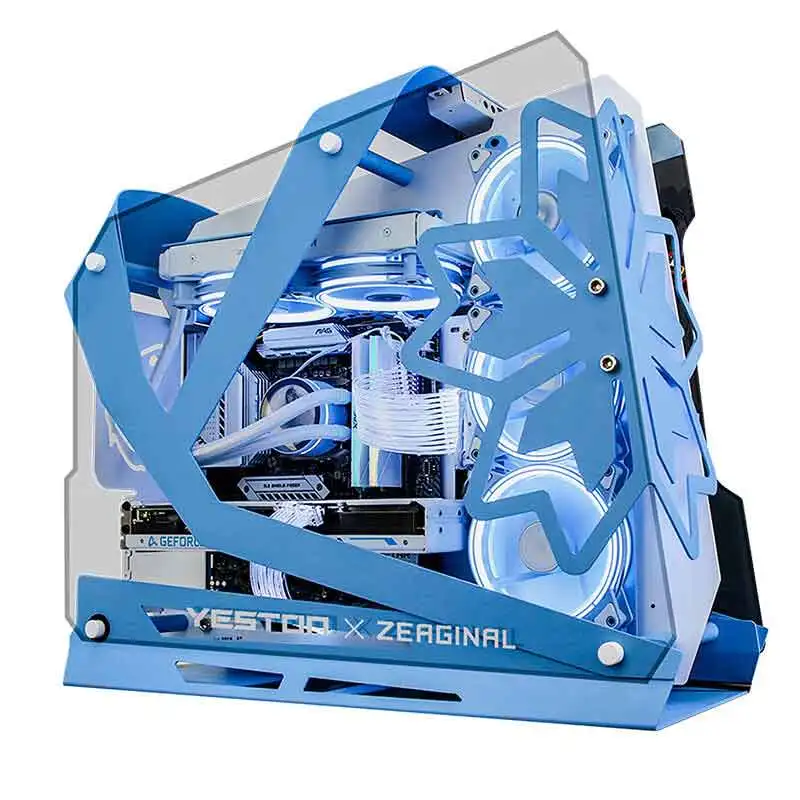 Zeaginal ZC-09 Matx/Itx Open Computerbehuizing Beide Zijden Van Het Gehard Glas Zijn Transparant Blauw En Wit Limited Edition