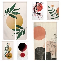 Round Geometric Simple Japanese Door Curtain Green Leaf Flower Minimalism Noren Kitchen Partition Entrance Hanging Half Curtains 1