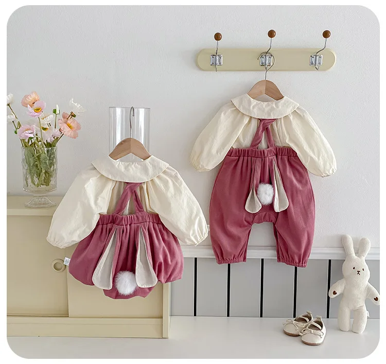 Description Picture 4 of itemBaby Girl Two Piece Set Newborn Autumn Korean Children Clothing Baby Girls Solid Color Shirt Suspender Pants Cute Clothing