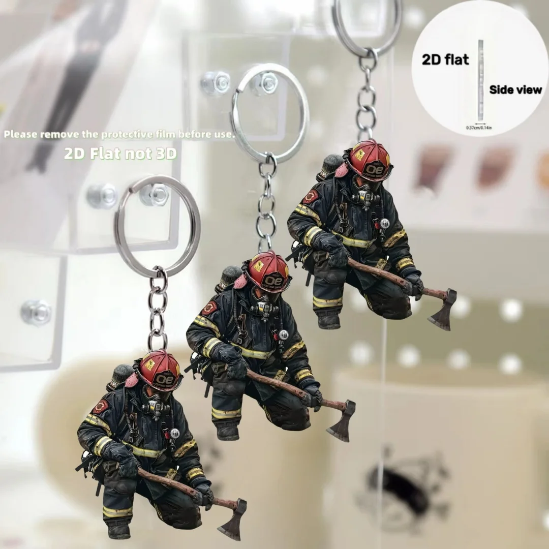 Firefighter Warrior Pendant Keychain,Firemen 2D Flat Acrylic