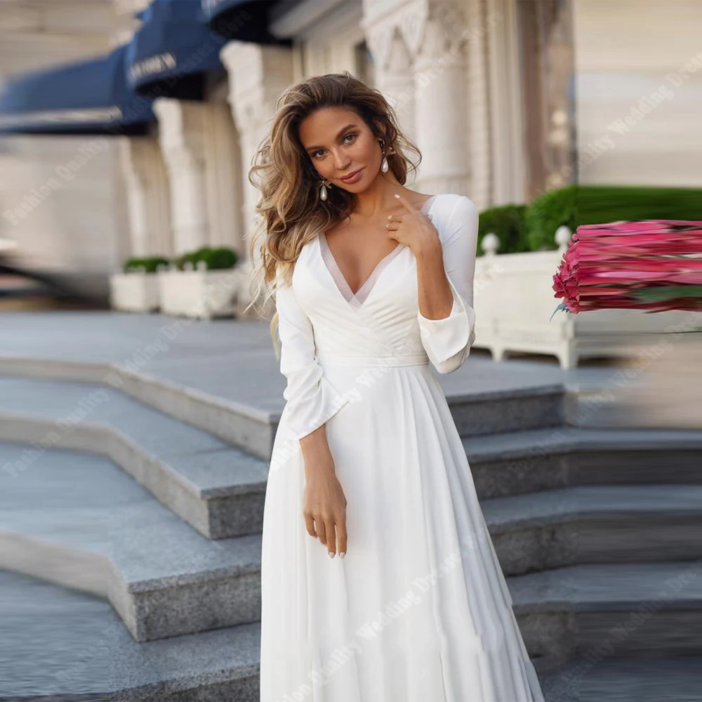 Sexy V-Neck Women Wedding Dresses Tulle A-Line Bridal Gowns Mopping Length Celebrity Princess Vestidos De Novias 2025 Customized 3