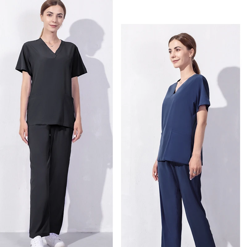 New Stretch Doctor Work Uniform Short Sleeve Nurse Uniform Cosmetic Hospital Top Female Operating Room Hand Gown