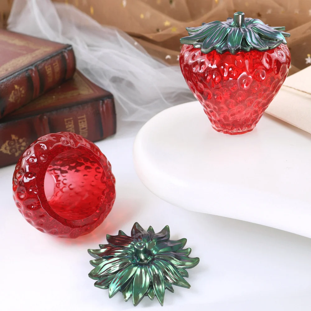 

3D Strawberry Storage Box Silicone Mold DIY Epoxy Resin Crafts Fruit Jar with Lid Making Tool Candy Container Jewelry Holder
