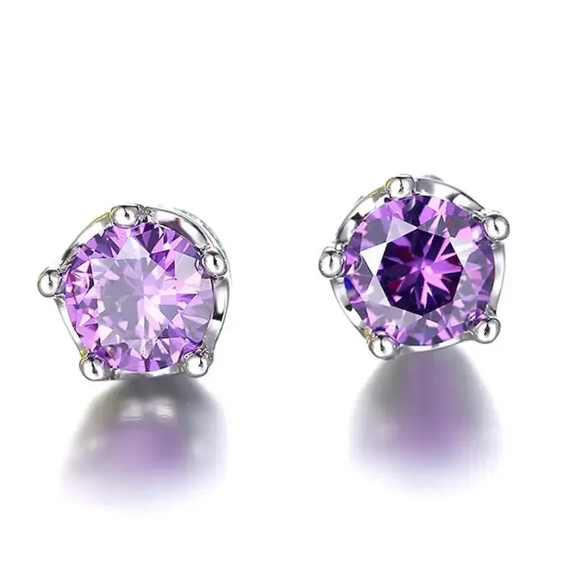 Heiße Verkäufe 925 Sterling Silber Lila Amethyst Ohrstecker Für Frauen Klassische Echte Krone Kristall Hochzeit Designer Schmuck – Detail 6