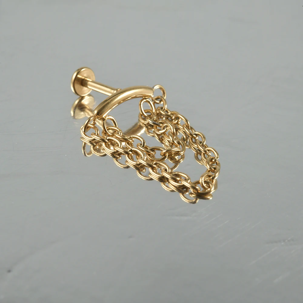 1PC-5PCS Surgical Steel Ear Cartilage Drop Chain Lip Studs Gold/Silver Labret Tragus Helix Earring Daith Lobe Piercing Jewelry