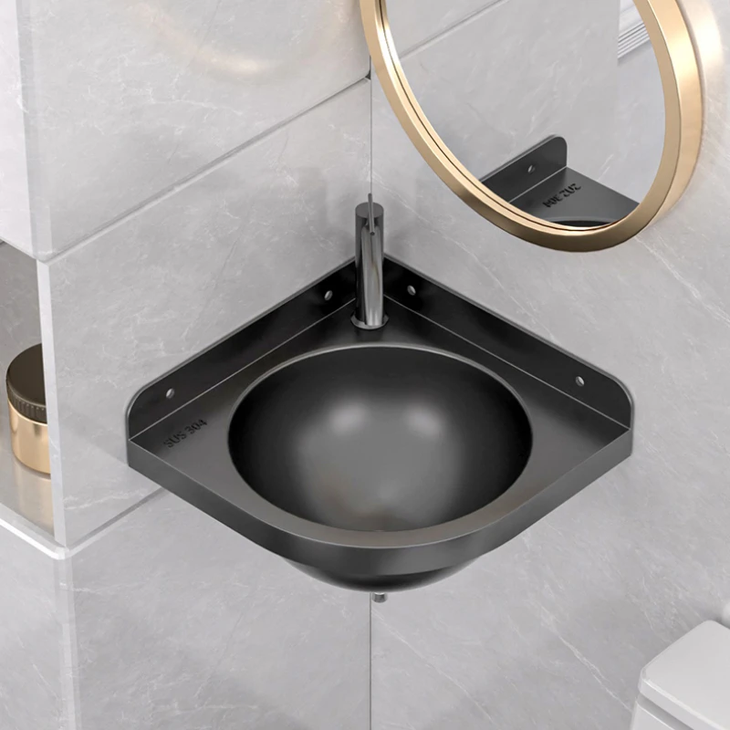 304 Stainless Steel Triangular Sink Scratch-Resistant Corner Washbasin Compact Wall-Mounted Sink for Small Spaces 2
