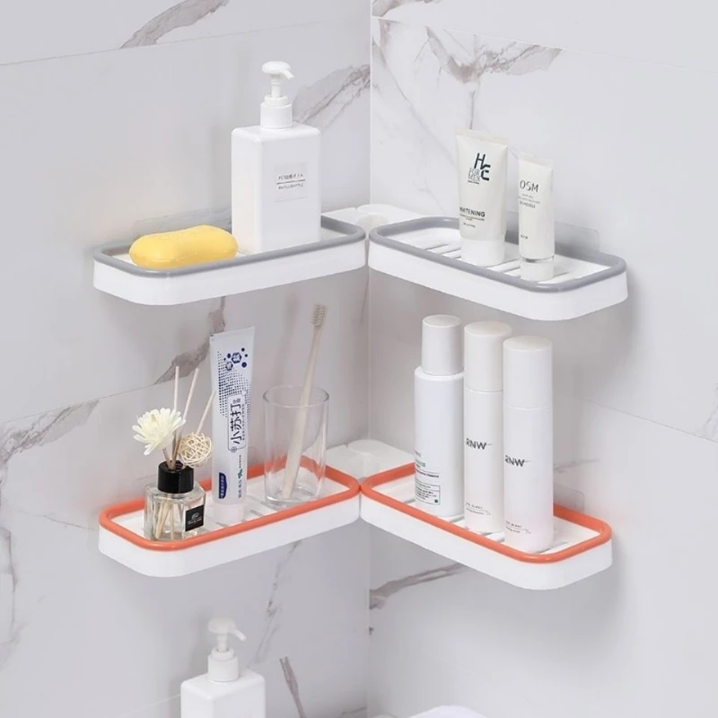 Plastic Bathroom Shelf Organizer Snap Up Corner Shelf Stick