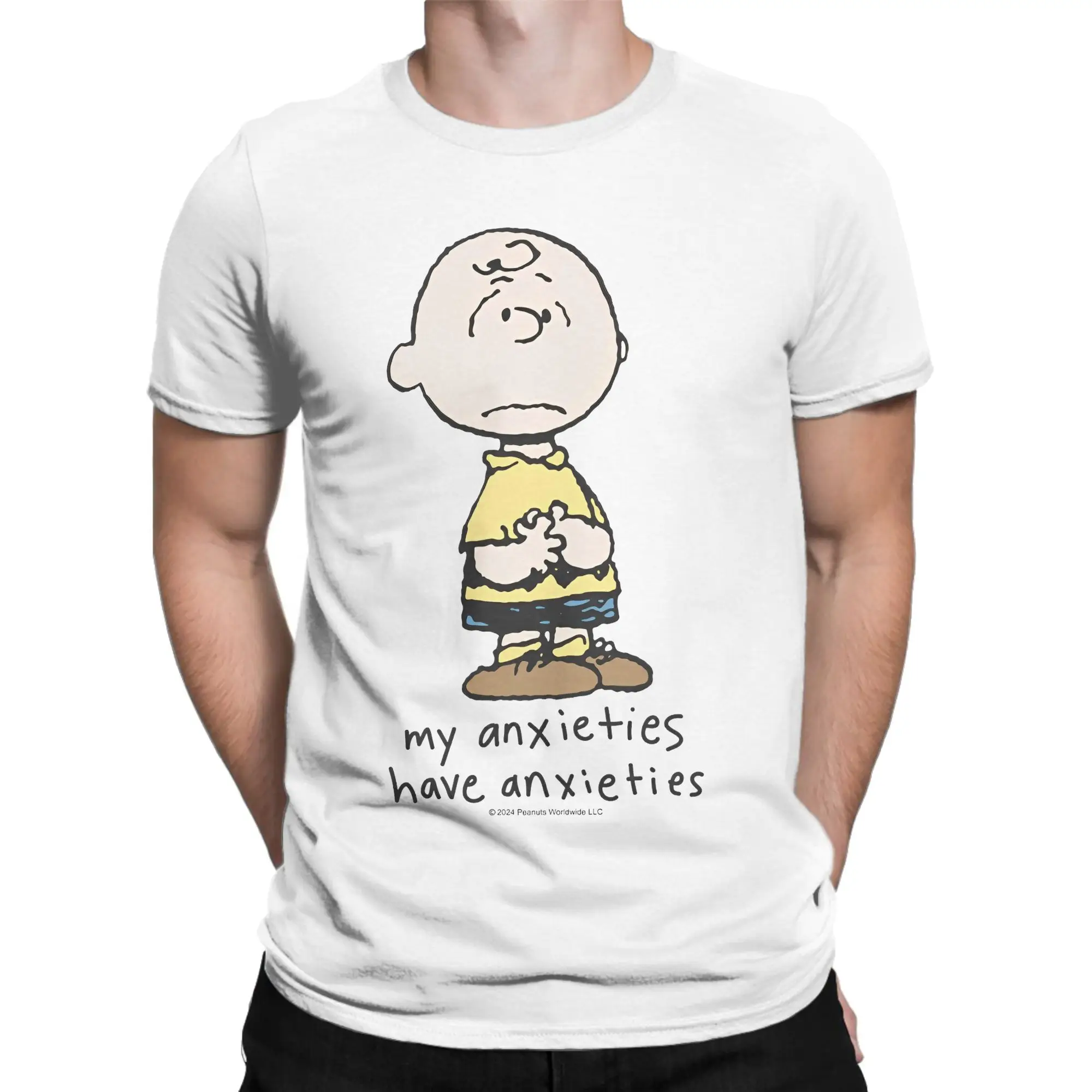 Charlie Brown Anxieties Snoopying T Shirt Men Pure Cotton Vintage
